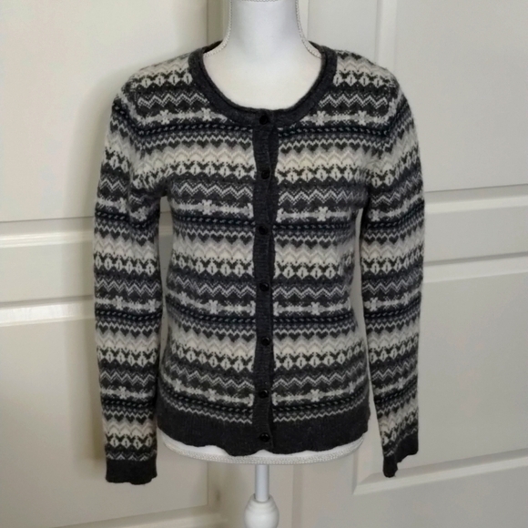 Theoria Nordic print buttondown cardigan sweater smaller large gray/green - Picture 1 of 9